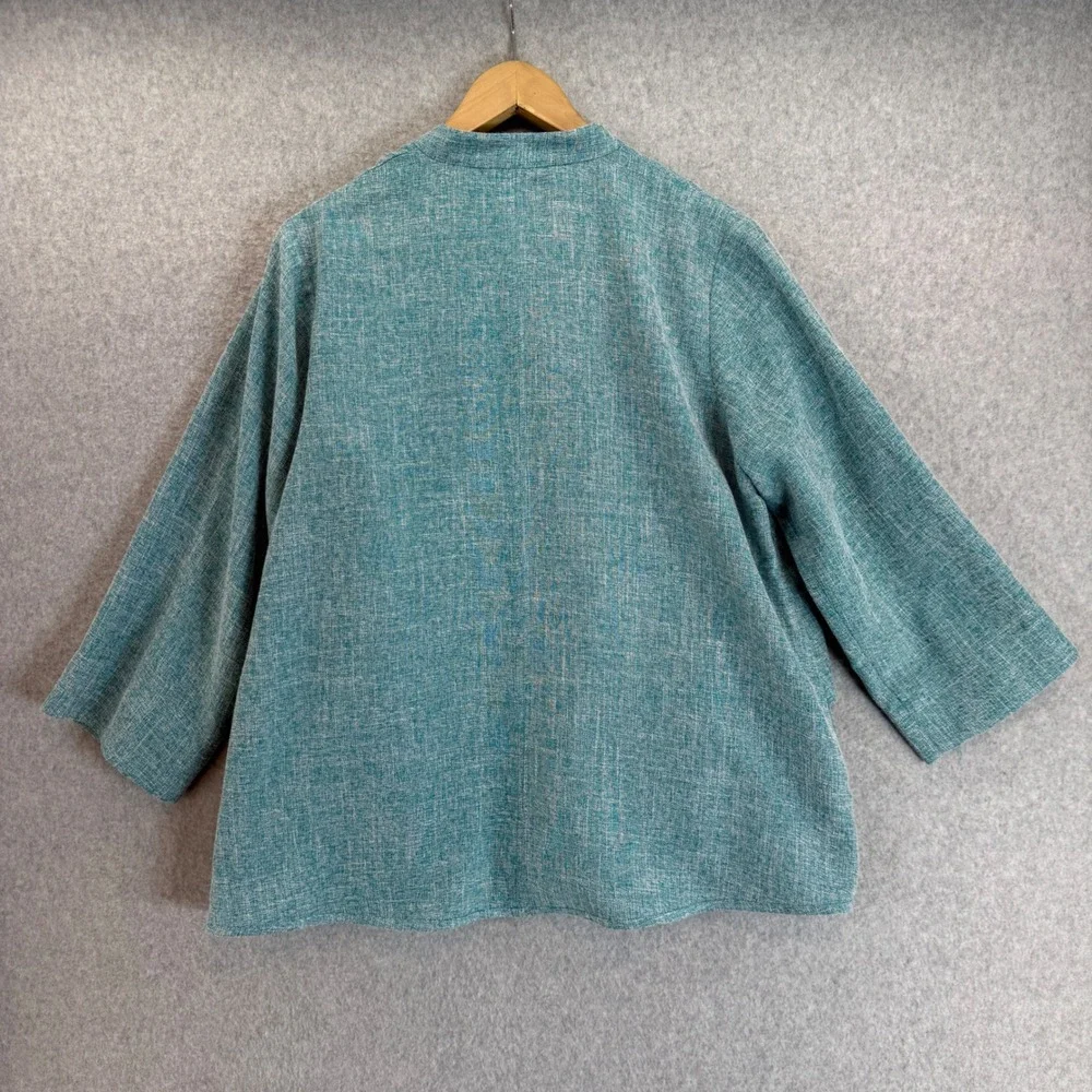 Signature Collection by Fridaze Linen Blend Open Front Jacket Topper Teal Blue M